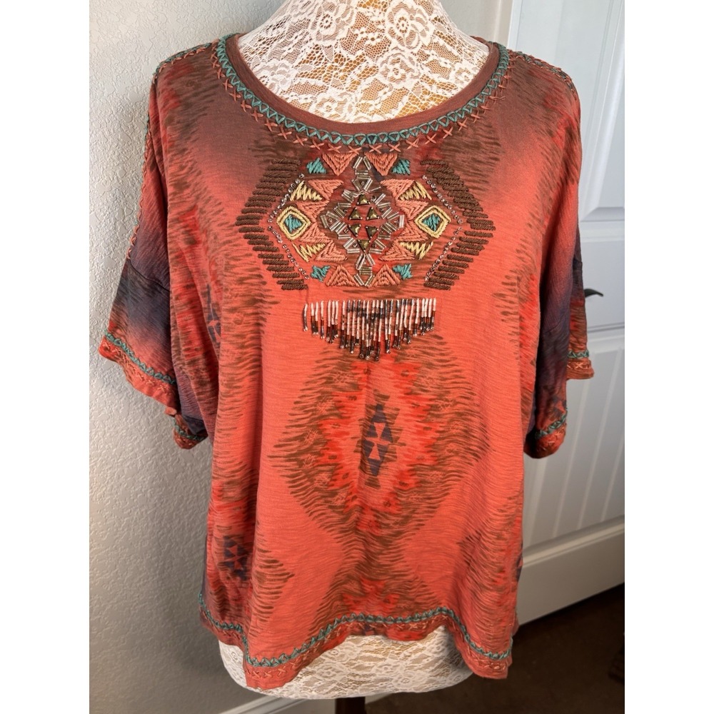 Double D Ranch Wear  Women's Oversized Beaded Embroidered Ombré Western Top